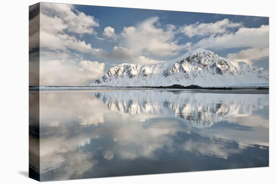 Morning Light Hits a Mountain on the Beach of Flakstad, Flakstadoya, Lofoten Islands, Norway-David Clapp-Premier Image Canvas