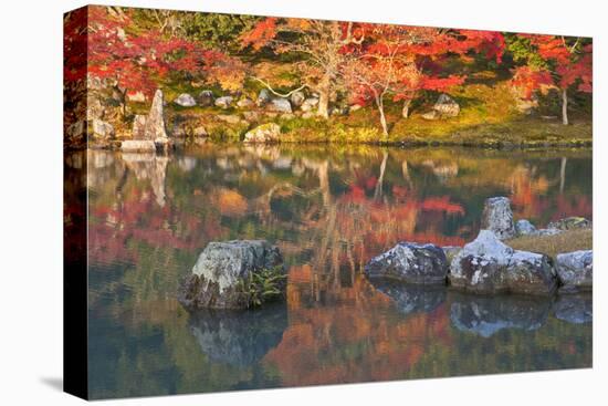 Morning Sunlight Illuminates Autumn Foliage and Reflections in Pond, Sogen Garden, Tenryuji Temple-Ben Simmons-Premier Image Canvas