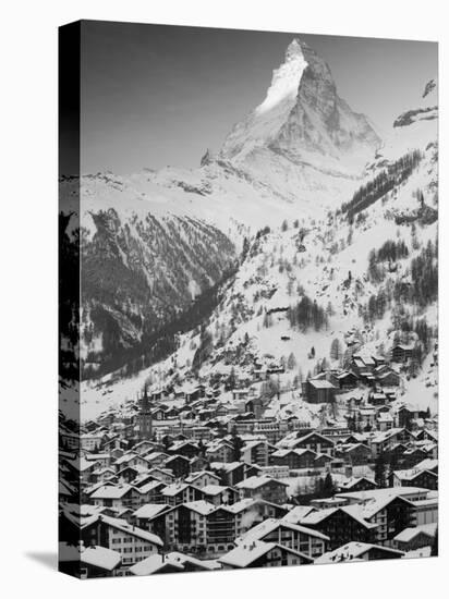 Morning Town View with Matterhorn, Zermatt, Valais, Wallis, Switzerland-Walter Bibikow-Premier Image Canvas