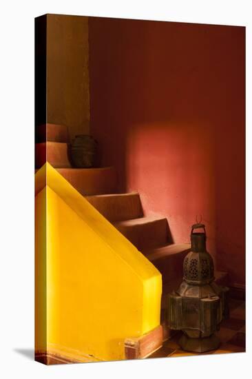 Morocco. An old lantern and jug on steps of a restored Kasbah with a texture overlay.-Brenda Tharp-Premier Image Canvas