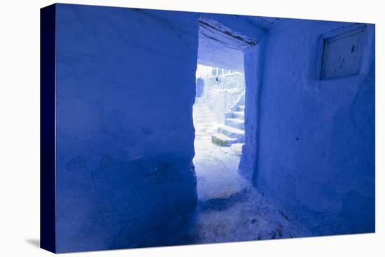 Morocco, Chaouen. Vivid Blue Doorway Out to the Street-Emily Wilson-Premier Image Canvas