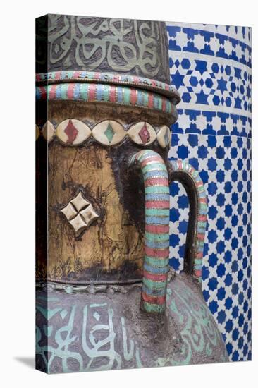 Morocco, Fes. Vase and pillar details with traditional design in the interior of a riad.-Brenda Tharp-Premier Image Canvas