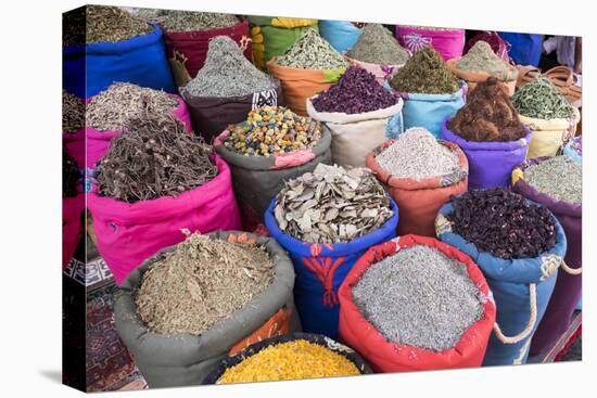 Morocco, Marrakech. Bags of Herbs, Spices and Dried Floral and Vegetable Items in the Souk-Emily Wilson-Premier Image Canvas