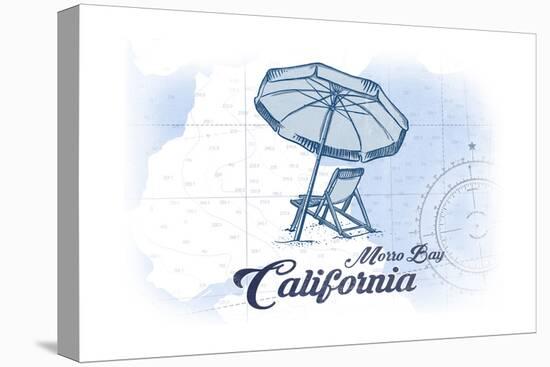 Morro Bay, California - Beach Chair and Umbrella - Blue - Coastal Icon-Lantern Press-Stretched Canvas