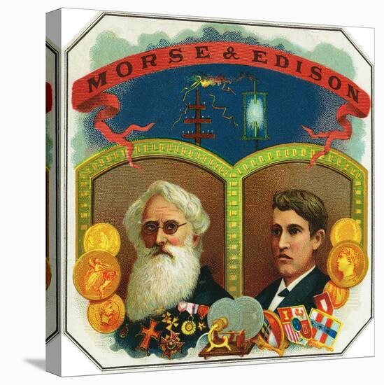 Morse and Edison Brand Cigar Box Label, Samuel F.B. Morse and Thomas Edison-Lantern Press-Stretched Canvas