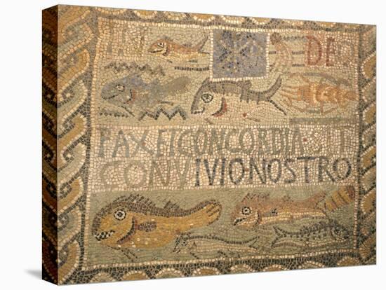 Mosaic Depicting Fish and Words Pax Et Concordia, from Great Basilica on Western Hill, Algeria-null-Premier Image Canvas