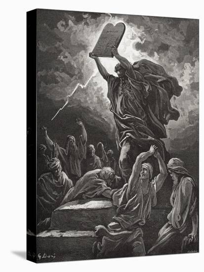 Moses Breaking the Tablets of the Law, Exodus 32:19, Illustration from Dore's 'The Holy Bible',…-Gustave Doré-Premier Image Canvas