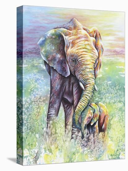Mother & Baby Elephant Rainbow Colors-Michelle Faber-Premier Image Canvas