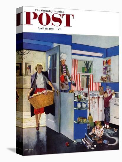 "Mother's Little Helpers" Saturday Evening Post Cover, April 18, 1953-John Falter-Premier Image Canvas