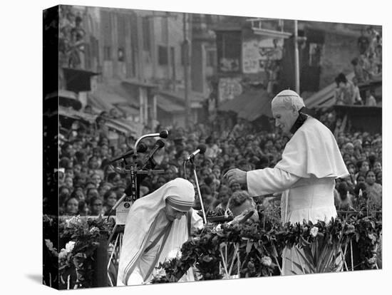 Mother Teresa Ascends the Podium to Stand Side by Side with Pope John Paul II-null-Premier Image Canvas