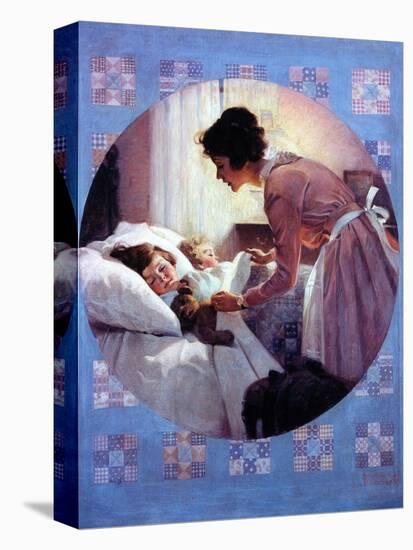 Mother Tucking Children into Bed-Norman Rockwell-Premier Image Canvas