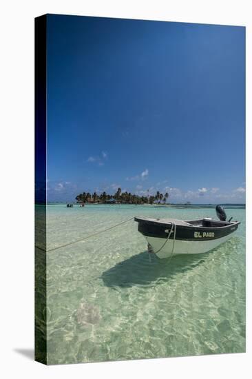 Motorboat anchoring in the turquoise waters of El Acuario, San Andres, Caribbean Sea, Colombia, Sou-Michael Runkel-Premier Image Canvas