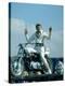 Motorcycle Daredevil Evel Knievel Poised on His Harley Davidson-Ralph Crane-Premier Image Canvas