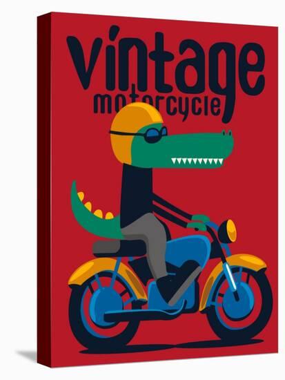 Motorcycle, Rider, Crocodile Vector Design-braingraph-Stretched Canvas