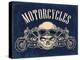 Motorcycle Side View and Skull with Glasses. View over the Handlebars. Vector Engraved Illustration-MoreVector-Stretched Canvas