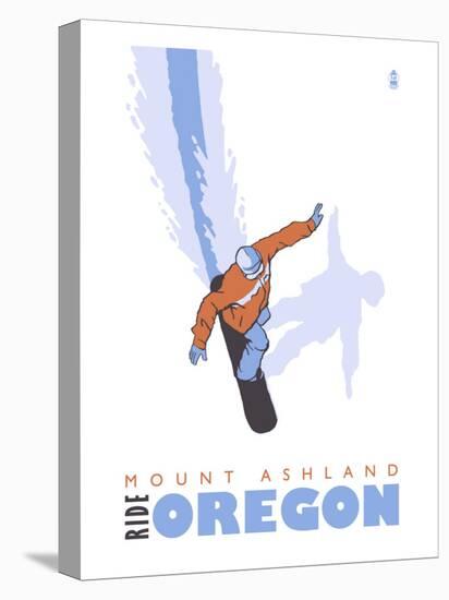 Mount Ashland, Oregon, Stylized Snowboarder-Lantern Press-Stretched Canvas