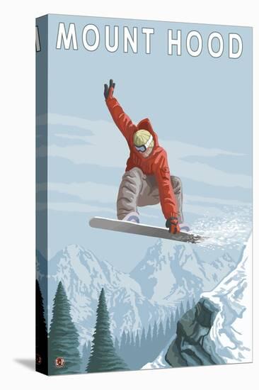 Mount Hood, Oregon, Snowboarder Jumping-Lantern Press-Stretched Canvas