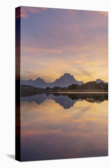 Mount Moran and clouds glowing red and orange at Oxbow Bend, Grand Teton National Park, Wyoming.-Alan Majchrowicz-Premier Image Canvas