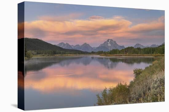 Mount Moran reflected in still waters of the Snake River at Oxbow Bend, Grand Teton NP, WY-Alan Majchrowicz-Premier Image Canvas