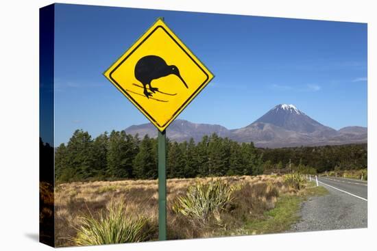 Mount Ngauruhoe with Kiwi Crossing Sign-Stuart-Premier Image Canvas