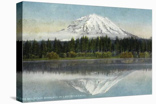 Mount Rainier Nat'l Park, Washington - View of Mt. Rainier Mirrored in Lake Spanaway, c.1912-Lantern Press-Stretched Canvas