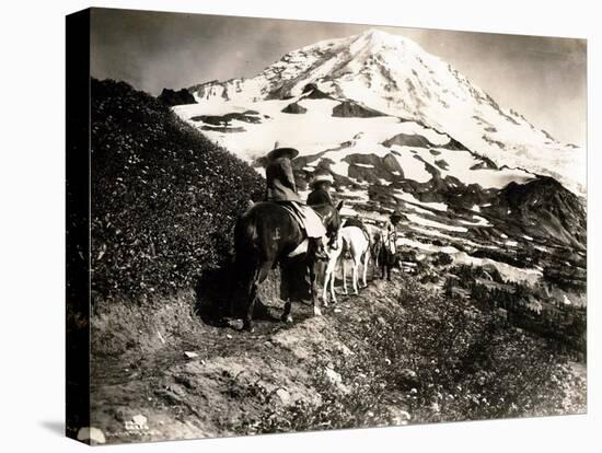 Mount Rainier, Two Women and a Man on Horse Trail, 1914-Asahel Curtis-Premier Image Canvas