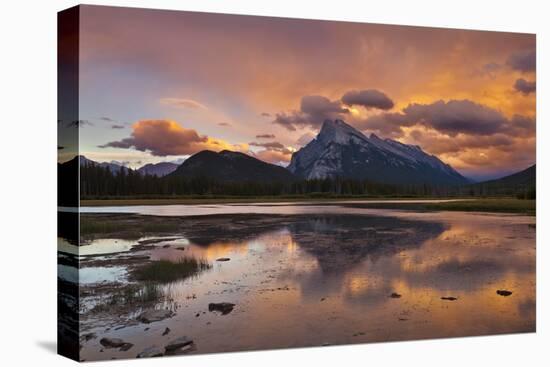 Mount Rundle Rising Above Vermillion Lakes Drive at Sunset-Neale Clark-Premier Image Canvas