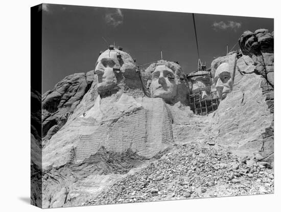 Mount Rushmore National Memorial Being Carved by Stoneworkers, the Massive Sculptur..., 1935 (Photo-Edwin L Wisherd-Premier Image Canvas