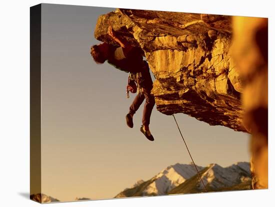 Mountain Climber Hanging from a Rock-null-Premier Image Canvas
