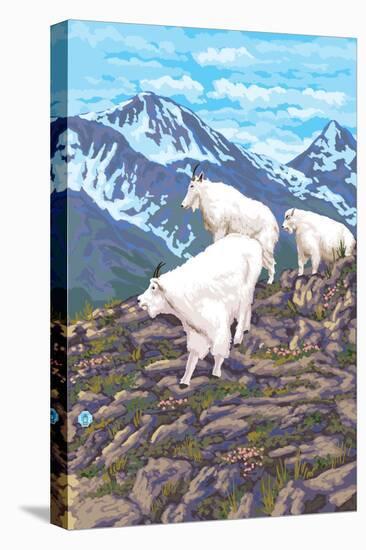 Mountain Goat Family-Lantern Press-Stretched Canvas