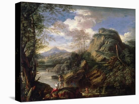 Mountain Landscape with Figures and a Man Bathing-Salvator Rosa-Premier Image Canvas