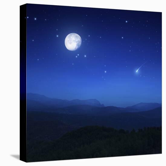 Mountain Range On A Misty Night With Moon Starry Sky And Falling Meteorite Photographic Print Art Com Mountain Range On A Misty Night With Moon Starry Sky And Falling Meteorite Photographic Print Art Com