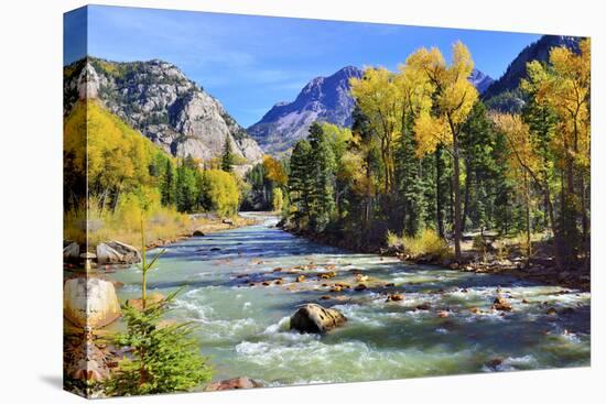 Mountain River and Colourful Mountains of Colorado during Foliage Season-Alexey Kamenskiy-Premier Image Canvas