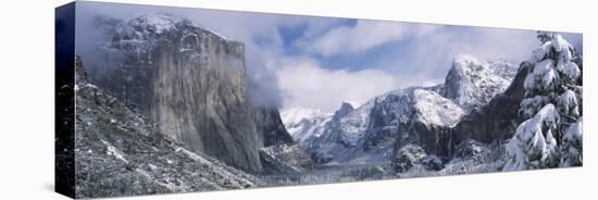 Mountains and Waterfall in Snow, Tunnel View, Half Dome, Yosemite National Park, California-null-Premier Image Canvas