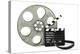Movie Clapper Board With Film Reel On White Background-Steve Collender-Stretched Canvas