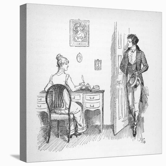 Mr. Darcy Enters a Room in Which Elizabeth Bennet is Seated at Her Writing Desk-Hugh Thomson-Premier Image Canvas