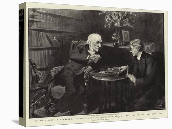 Mr Gladstone at Hawarden, Playing a Game of Backgammon with His Son, the Reverend Stephen Gladstone-Sydney Prior Hall-Premier Image Canvas