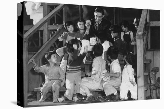 Mr. Matsumoto and Group of Children-Ansel Adams-Stretched Canvas