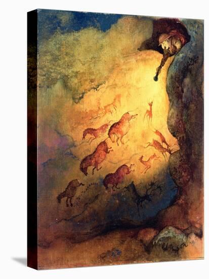 Mr Punch, Cave Explorer Giving Animals in Lascaux a Fright, Unpublished Commission by 'Punch', 1968-George Adamson-Premier Image Canvas