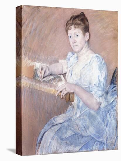 Mrs. Alexander J. Cassat in a Blue Evening Gown Seated at a Tapestry Frame-Mary Cassatt-Premier Image Canvas