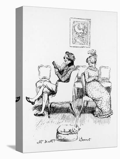 Mrs Bennet Turns to Speak to Her Husband Who is Reading a Book-Hugh Thomson-Premier Image Canvas