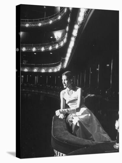 Mrs. Michael Phipps Sitting in Box of Empty Theatre Re Fall Fashions-Peter Stackpole-Premier Image Canvas