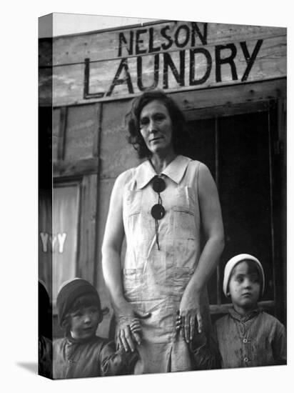 Mrs. Nelson with Her Two Children Outside Her Laundry Which She Operates without Running Water-Margaret Bourke-White-Premier Image Canvas