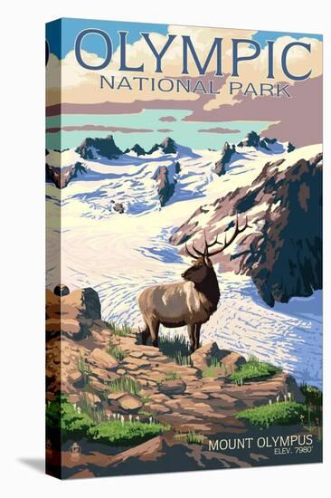 Mt. Olympus and Elk - Olympic National Park, Washington-Lantern Press-Stretched Canvas