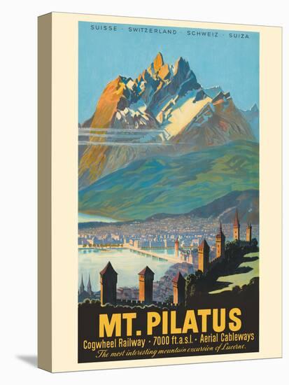 Mt. Pilatus - Lucerne Switzerland - Vintage Railroad Travel Poster, 1958-Pacifica Island Art-Stretched Canvas