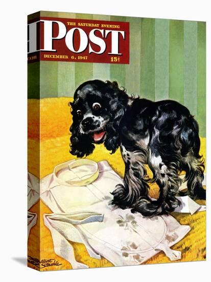 "Muddy Paw Prints," Saturday Evening Post Cover, December 6, 1947-Albert Staehle-Premier Image Canvas