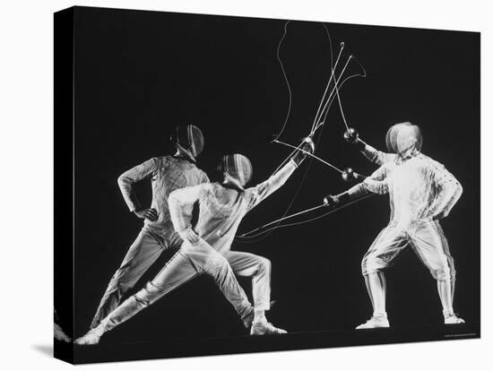 Multiple Exposure of New York University Fencing Champion Arthur Tauber Parrying with Sol Gorlin-Gjon Mili-Premier Image Canvas