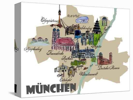 Munich Map Overview Best Of Highlights-Markus Bleichner-Stretched Canvas