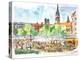 Munich Market Scene with Trees and Church-Markus Bleichner-Stretched Canvas