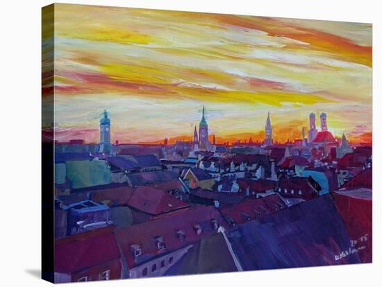 Munich Skyline with Burning Sky at Sunset-Markus Bleichner-Stretched Canvas